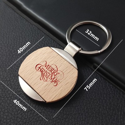 Metal Natural Wood Keychain