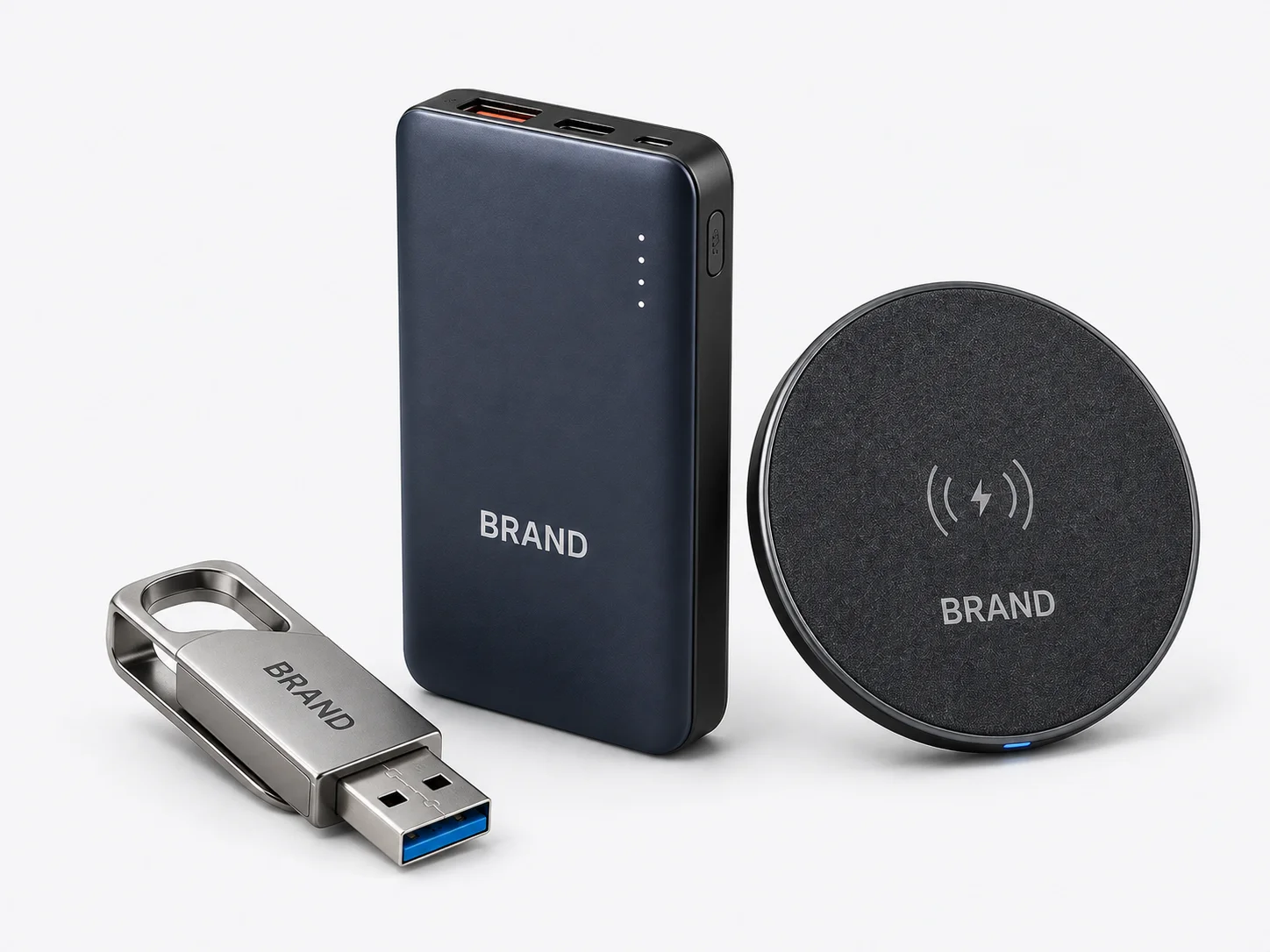 Custom USB drive, power bank and wireless charger