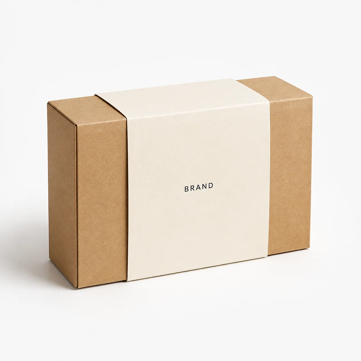 Promotional gift box with a custom-printed paper sleeve and branded card