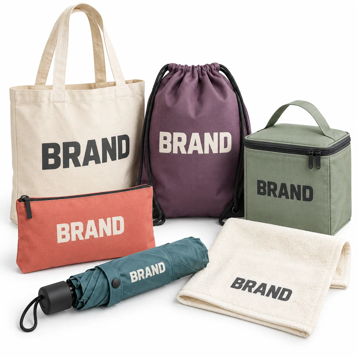 American-style screen-printed promotional products displaying BRAND artwork