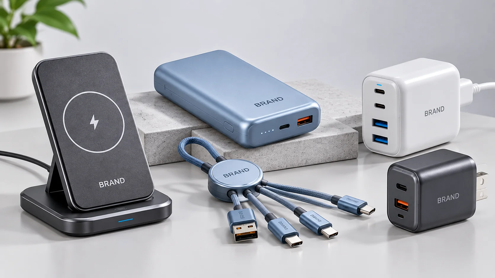 Branded charging and power accessories for technology companies