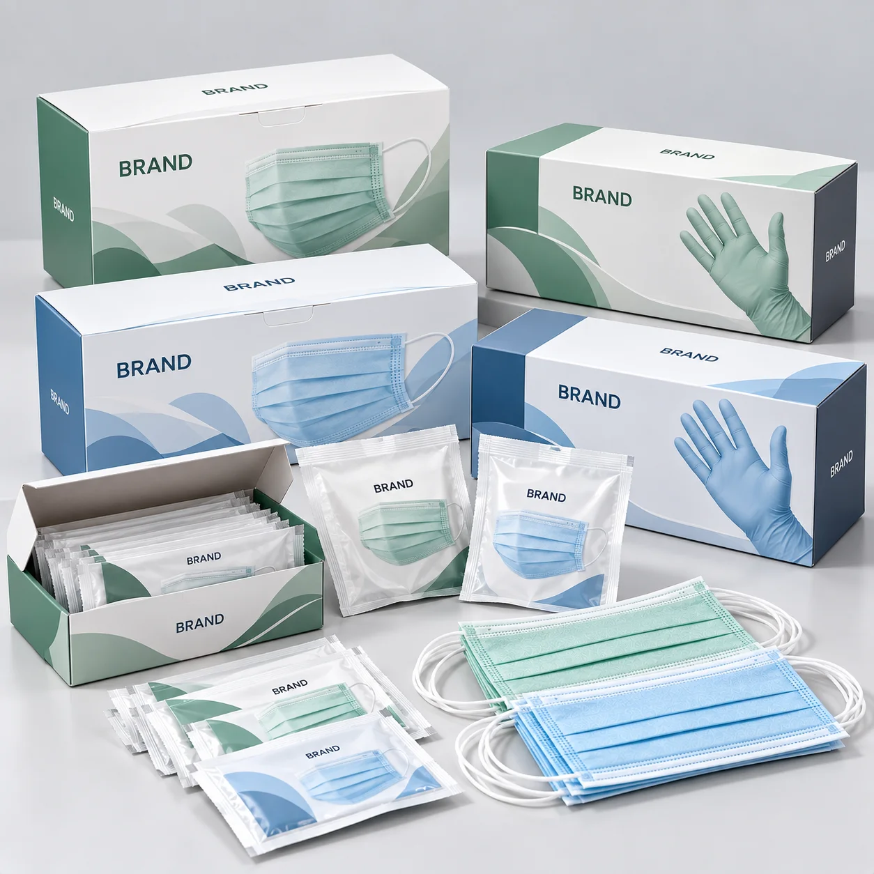Branded masks and boxed gloves for healthcare promotional programs
