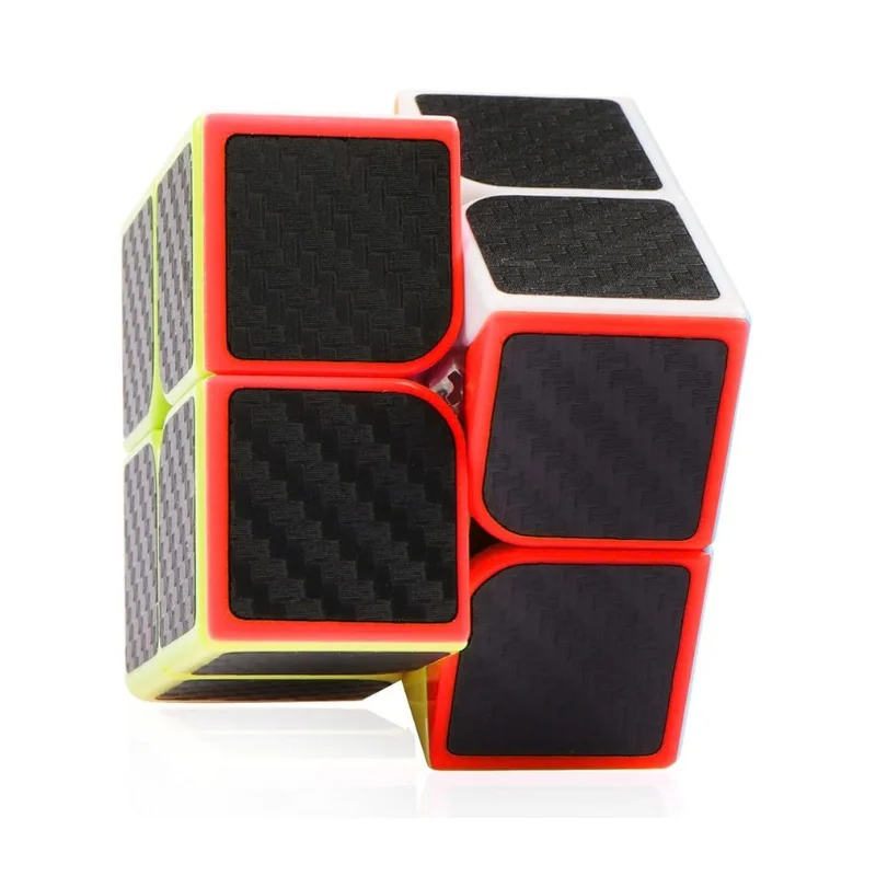 Carbon fiber 2x2 cube shown mid-twist demonstrating smooth internal rotation and corner cutting