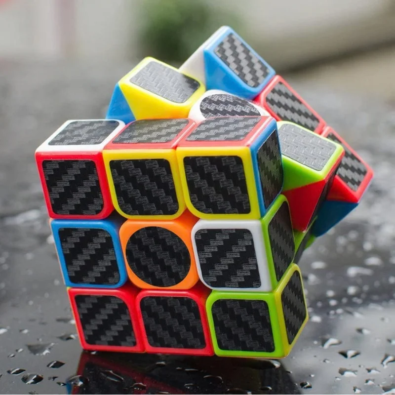 Carbon fiber 3x3 cube shown mid-twist demonstrating smooth internal rotation and corner cutting