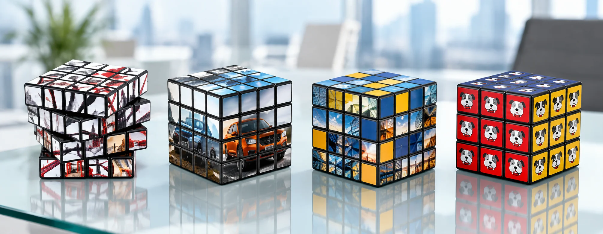  Wide introduction banner showing a custom 4x4 rubiks cube on a glass corporate desk
