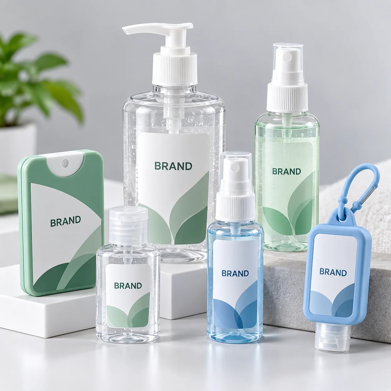 Custom branded sanitizer bottles and sprays for healthcare programs