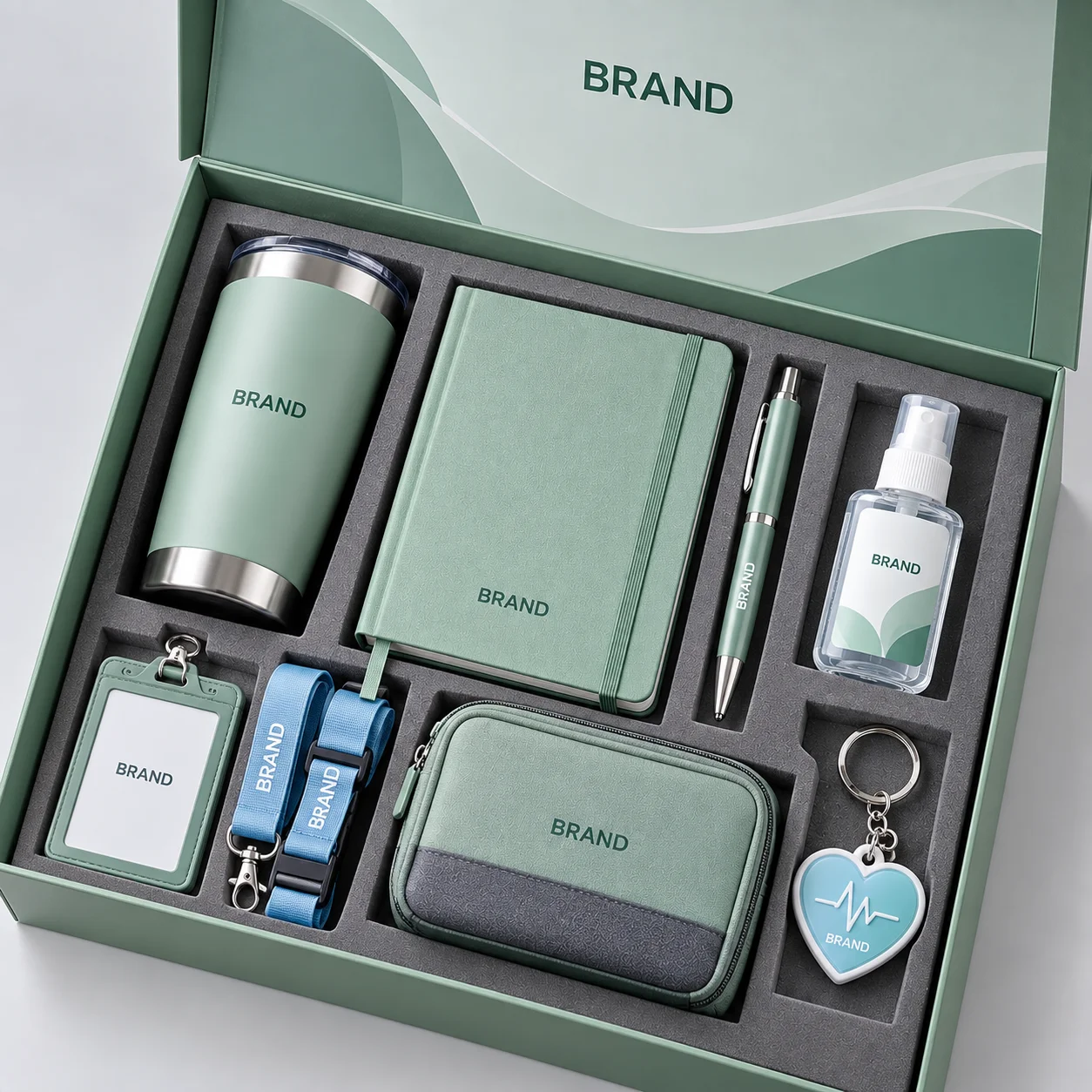 Custom healthcare staff promotional gift set with branded products