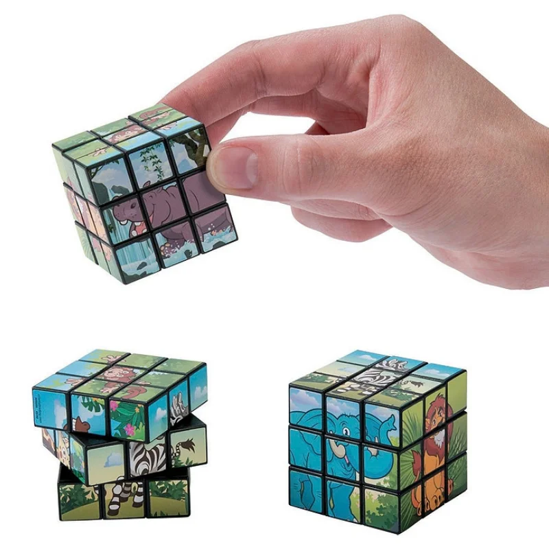 Person holding a custom photo 3x3 rubiks cube demonstrating standard product size and smooth turning mechanism
