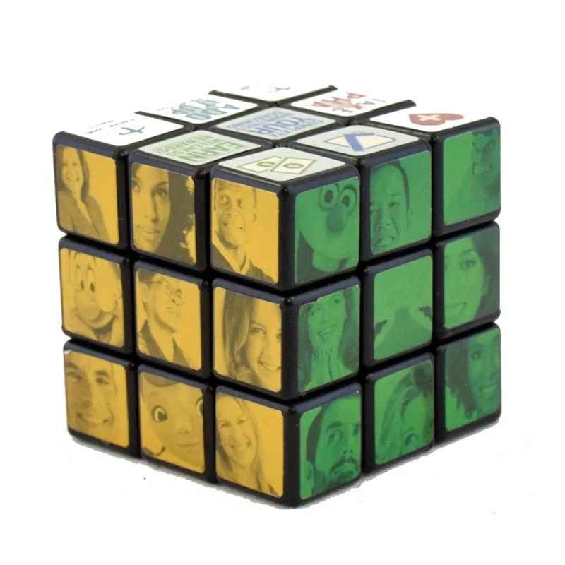 Close-up of durable ABS plastic tiles on a custom photo 3x3 rubiks cube displaying vibrant image printing quality