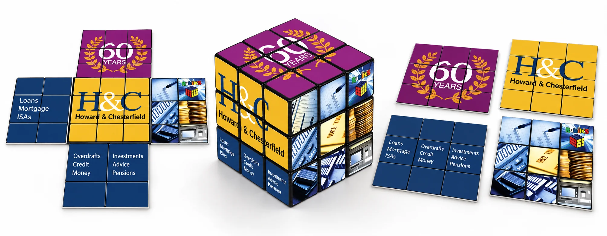 Customization and branding options showing multi-side photo printing on a custom photo 3x3 rubiks cube