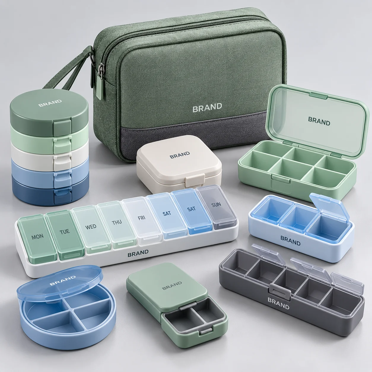 Custom pill organizers and wellness accessories for healthcare campaigns