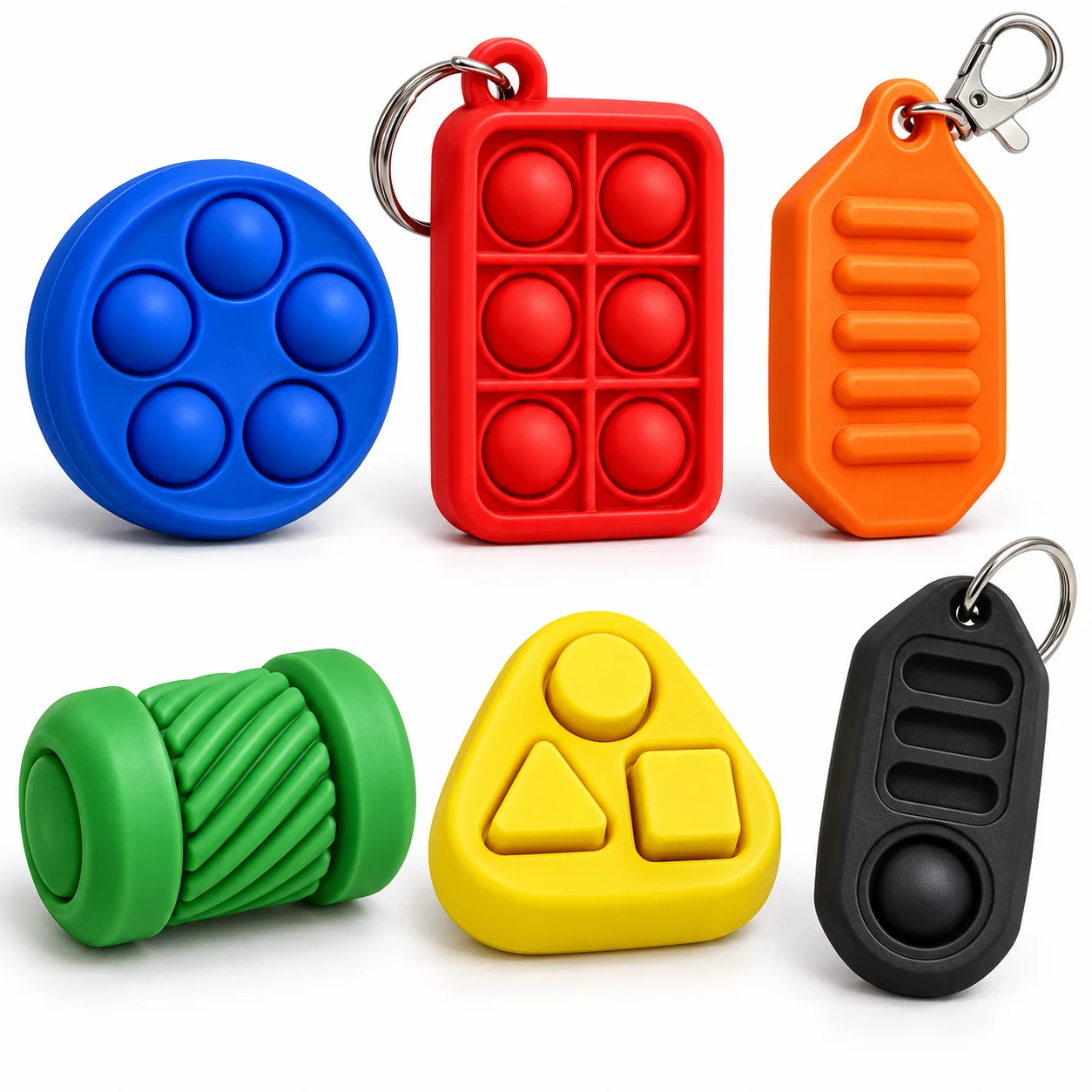 Colorful silicone fidget and molded promotional accessories in available shapes