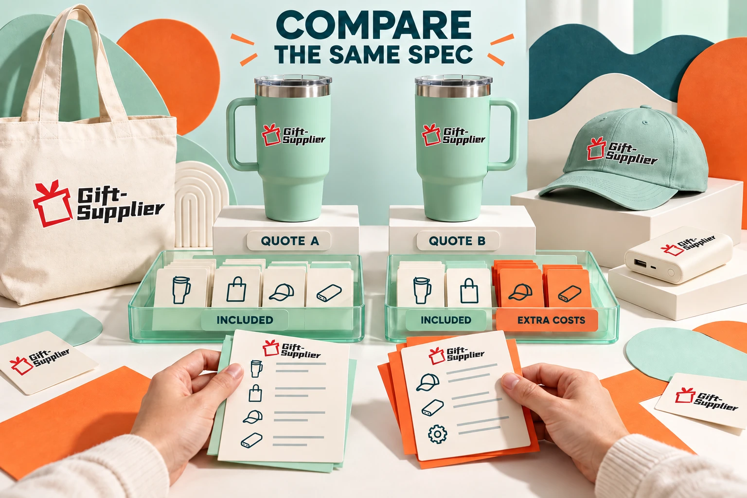 Comparing two promotional product samples and each supplier's included costs