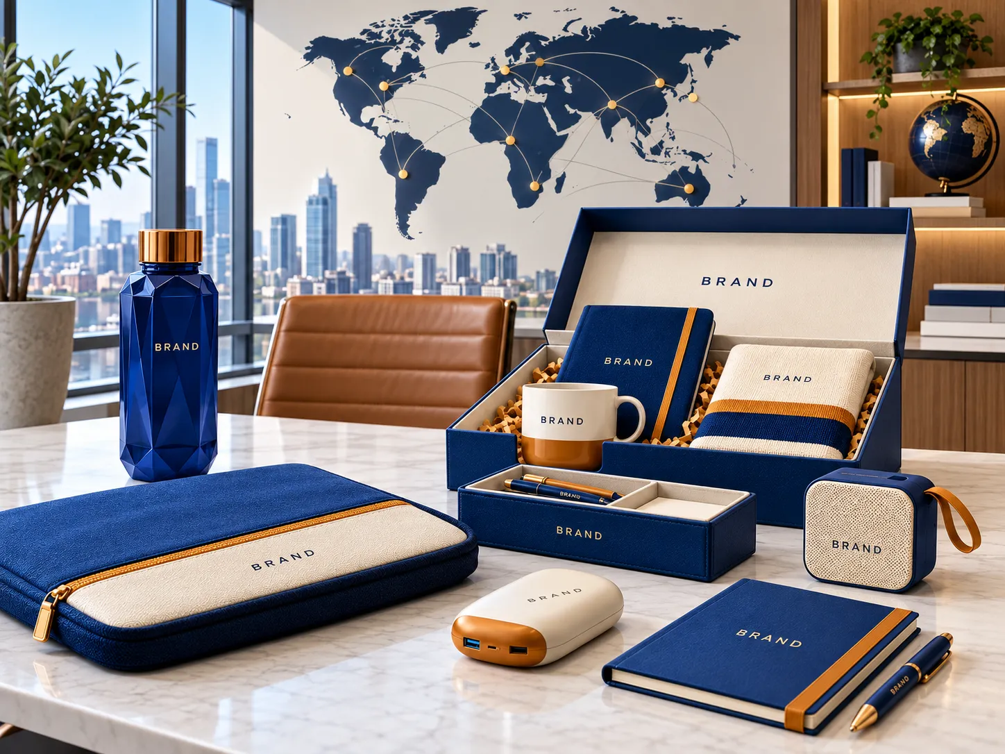 Global branded merchandise gift set for a multi-market program