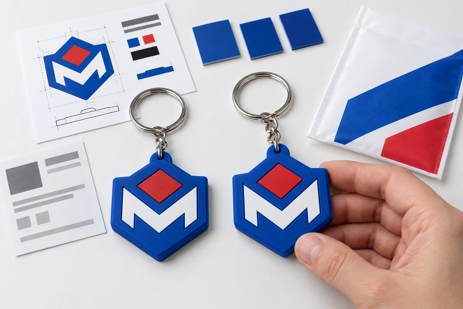 Previous and new PVC promotional product samples compared for a repeat order