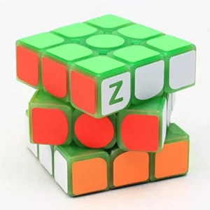Luminous glow in the dark rubiks cube 3x3 daylight view showing standard colored sticker face and custom center logo