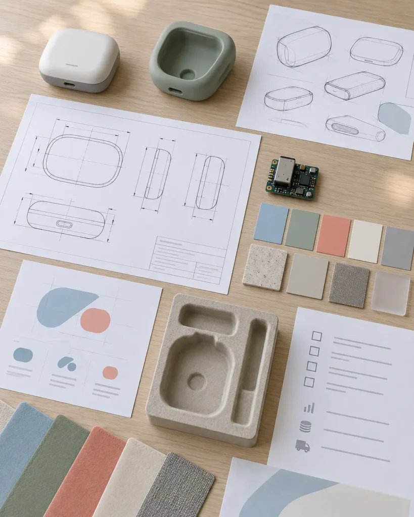 Product development brief with design references quantity budget and packaging requirements