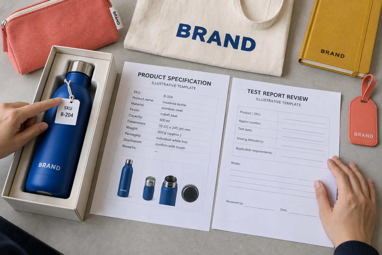 Vendor evaluation with promotional product specifications and compliance documents
