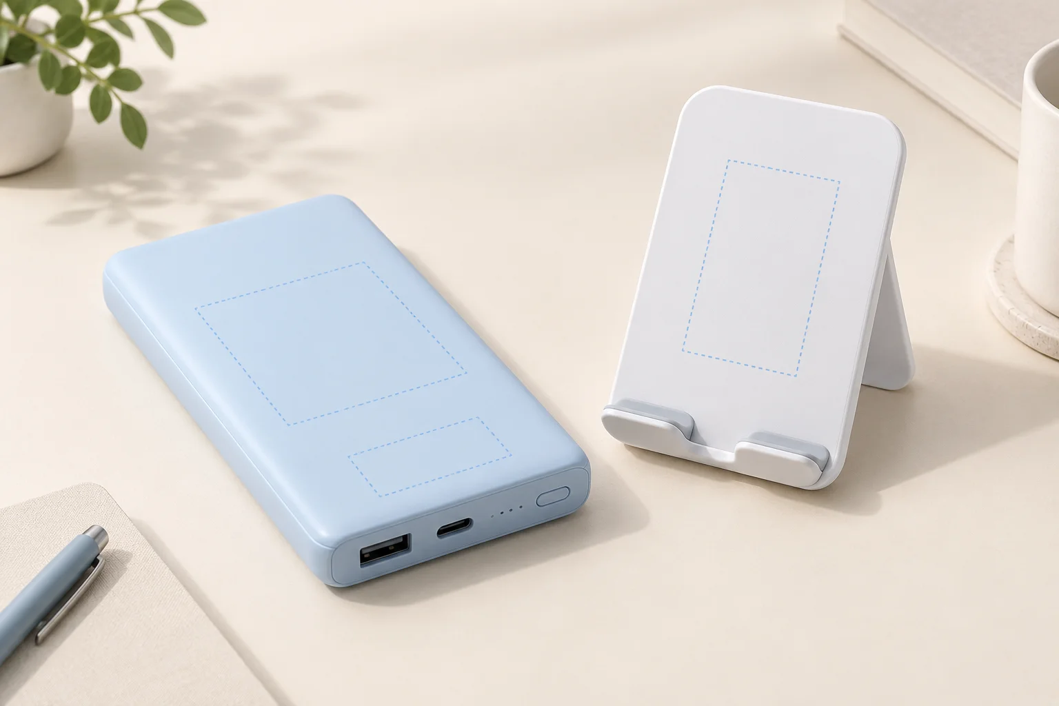 Logo placement and branding area options on promotional electronics