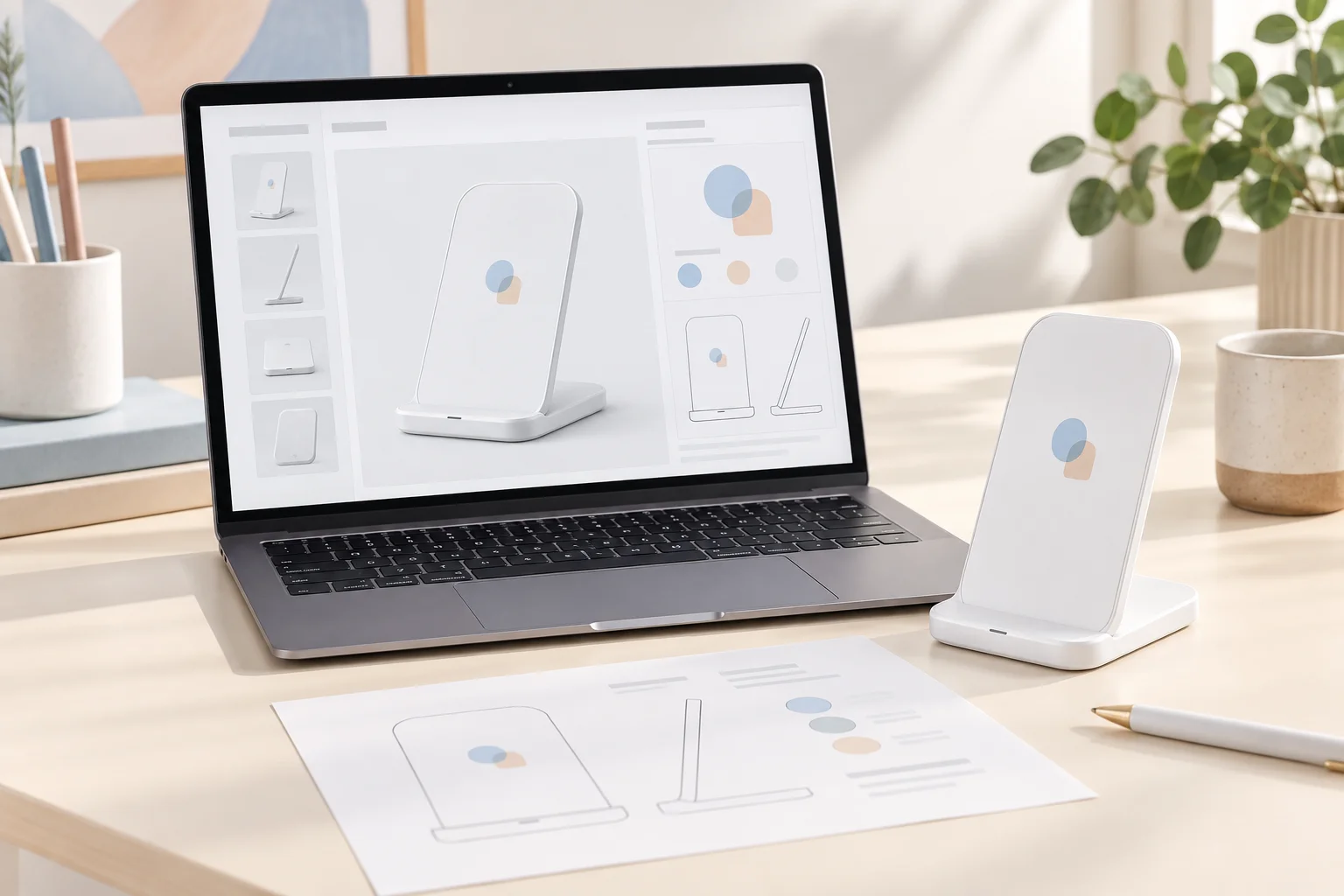 Digital promotional product mockup displayed beside a physical customized sample