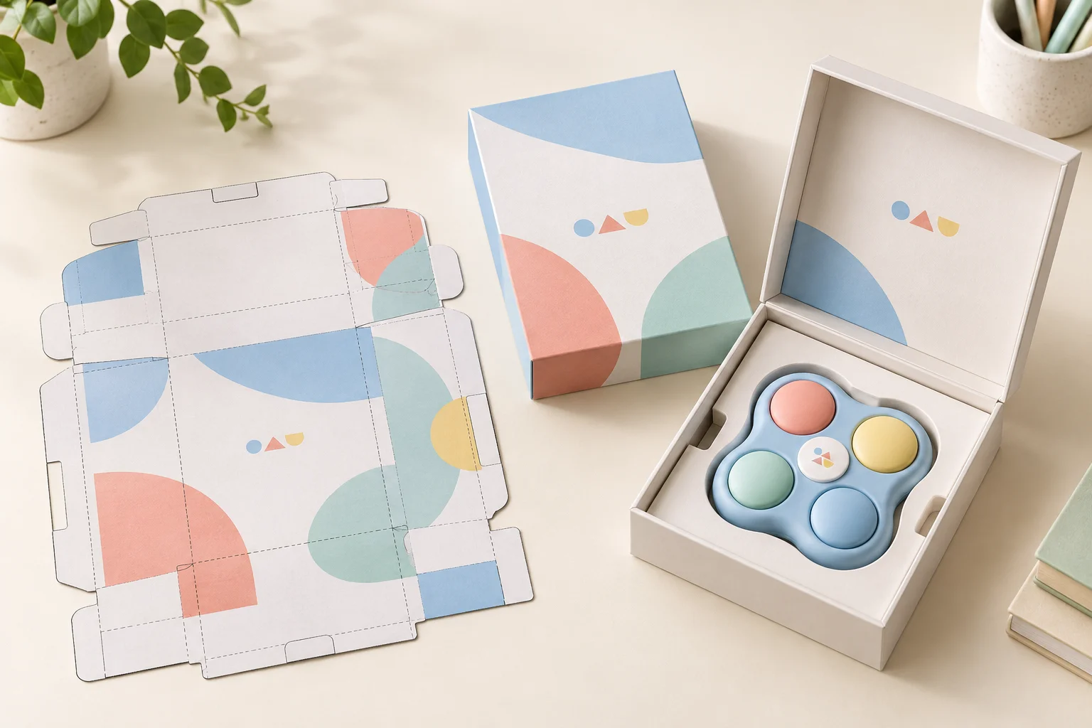 Packaging dieline, printed sleeve and presentation box for a customized promotional product