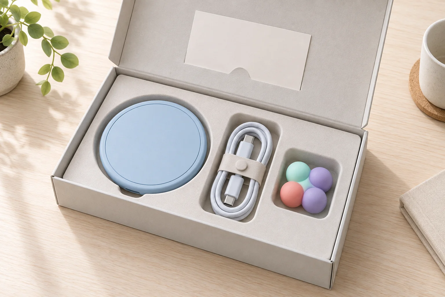 Promotional product gift set with electronics and fitted presentation packaging
