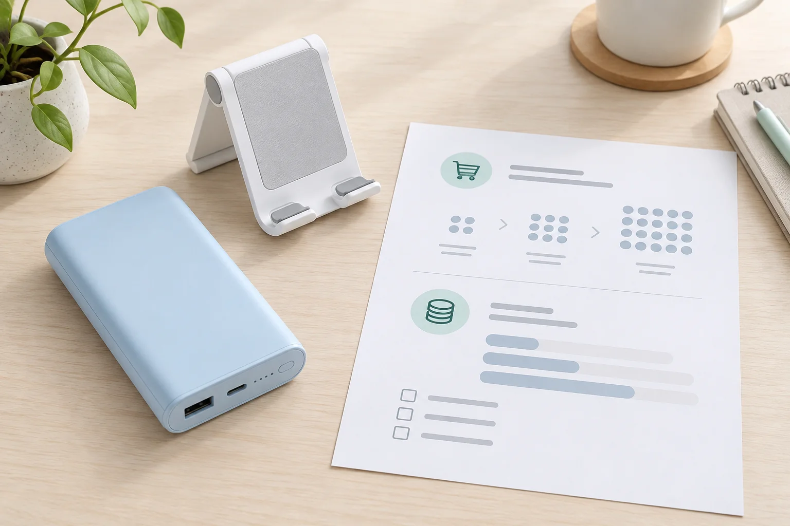 Promotional products reviewed with quantity and budget-planning information
