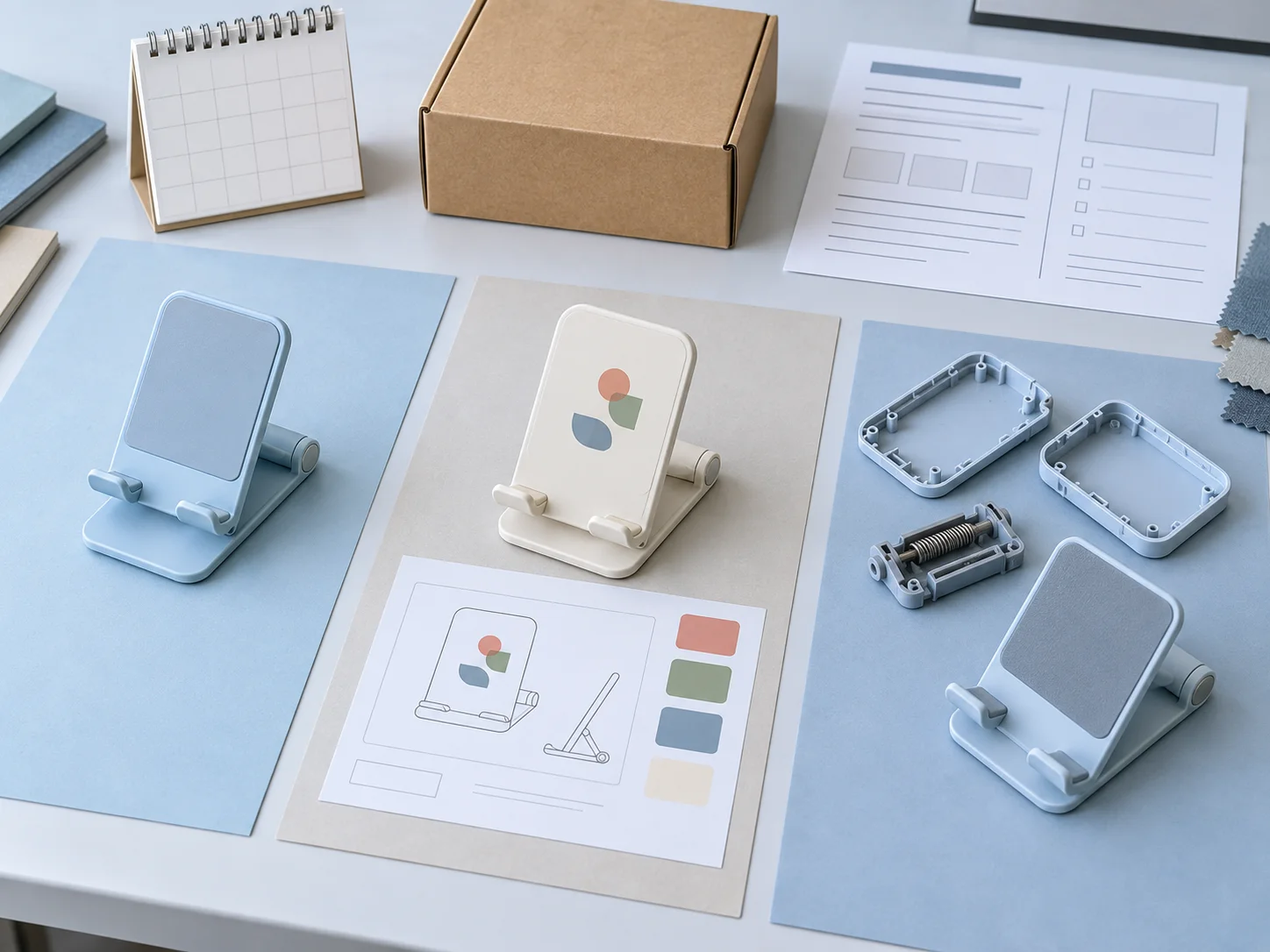 Promotional product sample planning with stock sample customized sample prototype and delivery references