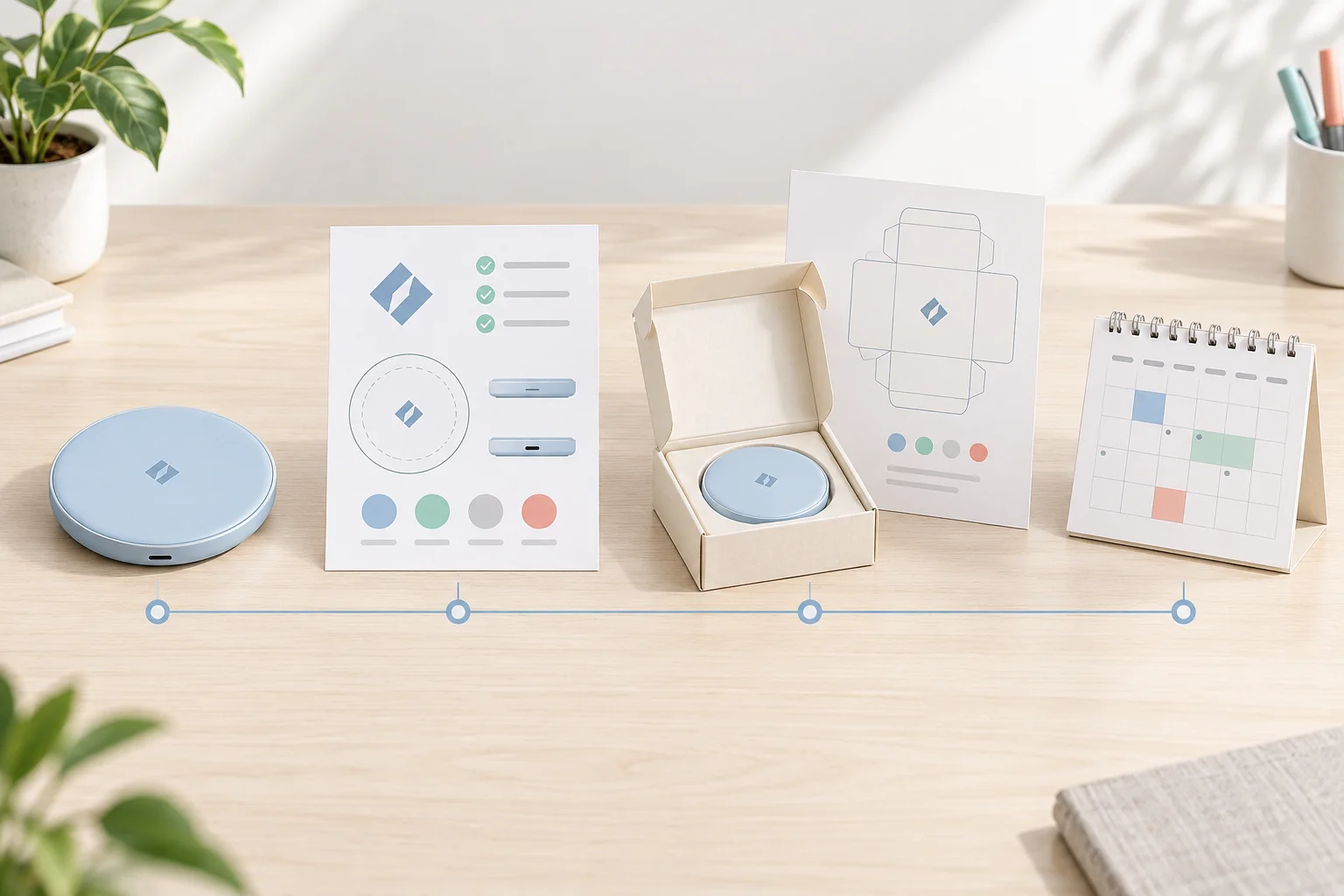 Promotional product sample, artwork, packaging and required delivery-date planning
