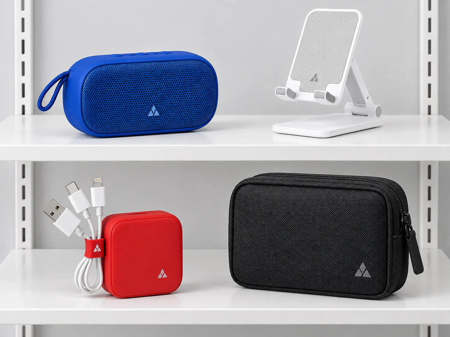 Ready-stock promotional technology accessories displayed for business product selection