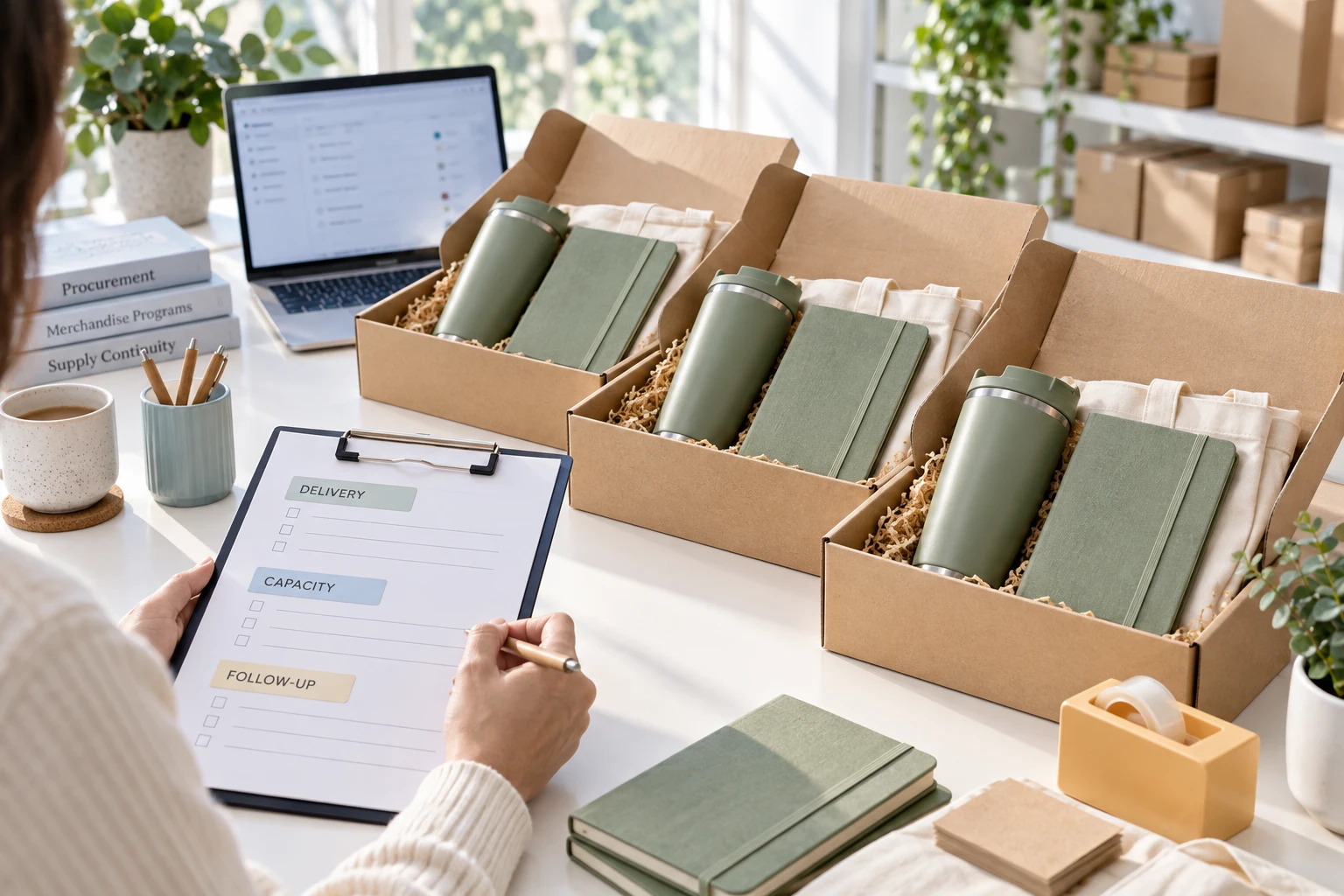 Backup vendor plan beside matching sage tumblers labeled Primary Sample and Backup Candidate.