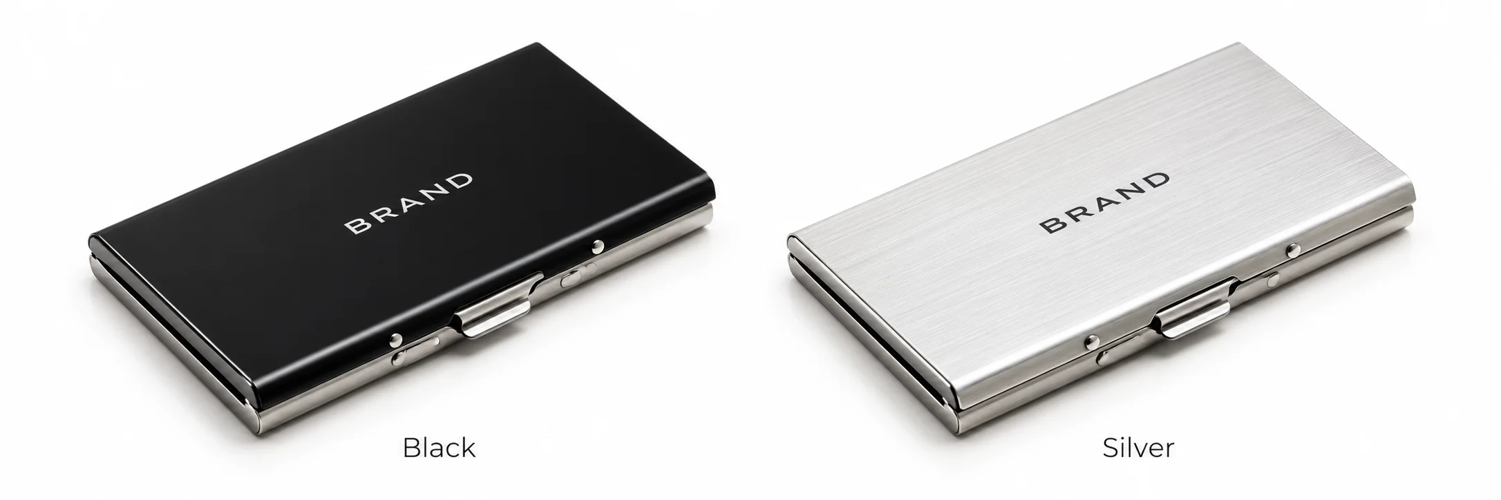 Black and silver options for a metal business card holder