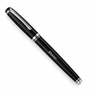 Black capped metal pen with silver-tone clip and trim