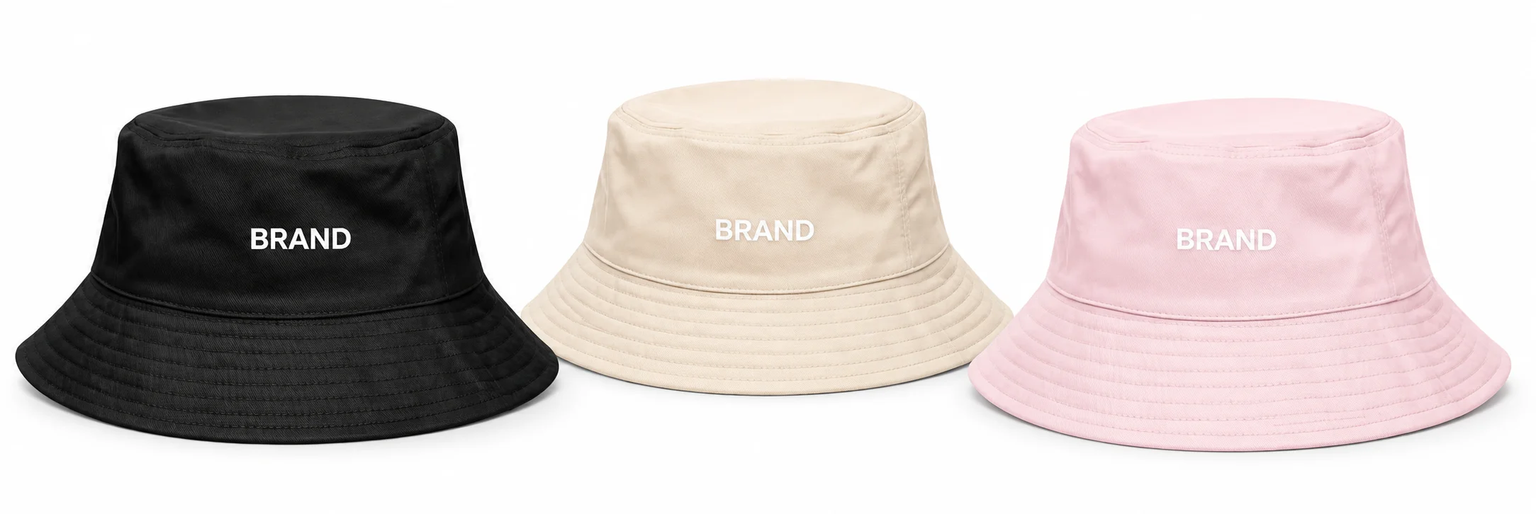 cotton bucket hat shown from two front angles on a white background