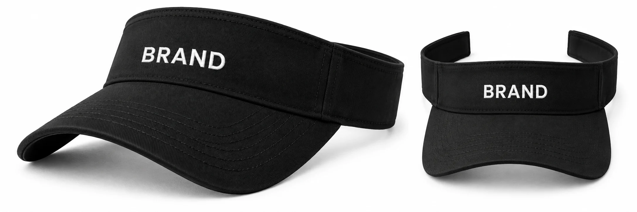 Black sports visor shown from front and elevated angles with its open crown visible
