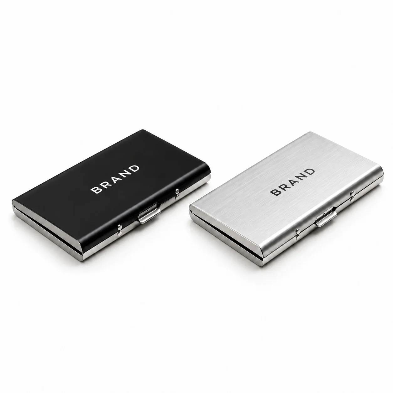 Black and silver metal business card holder options