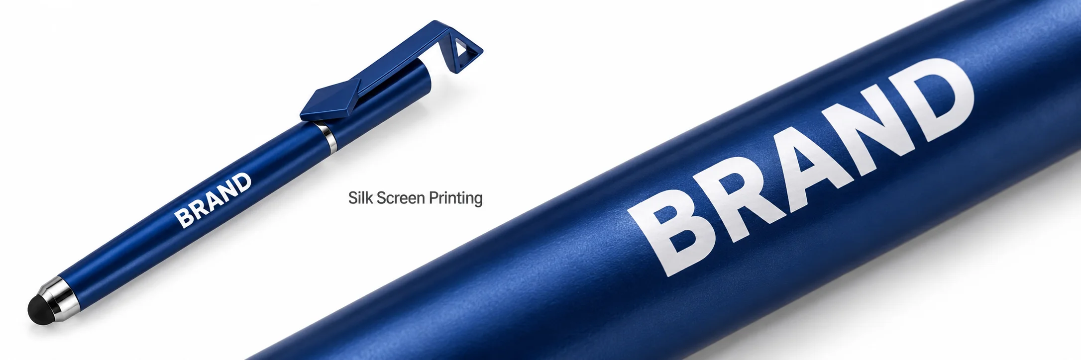 Custom logo silk screen printed on a plastic stylus pen
