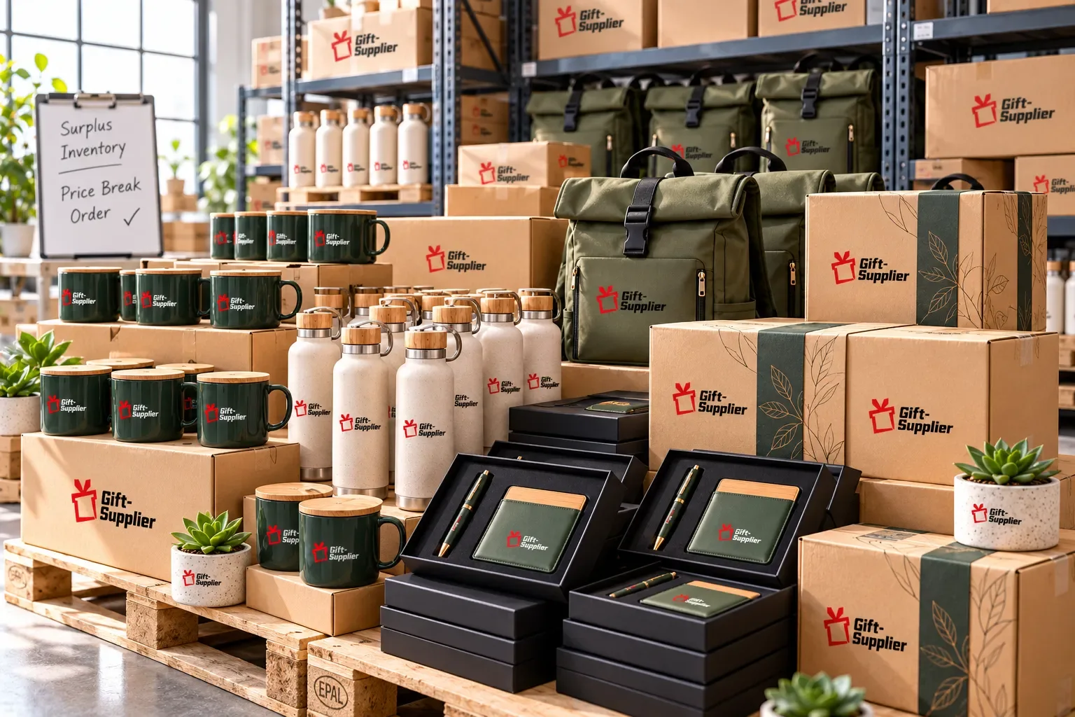 Surplus branded merchandise held in storage after a price-break order